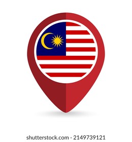 Map pointer with contry Malaysia. Malaysia flag. Vector illustration.