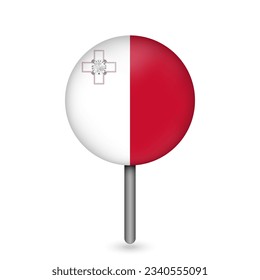 Map pointer with contry Malta. Malta flag. Vector illustration.