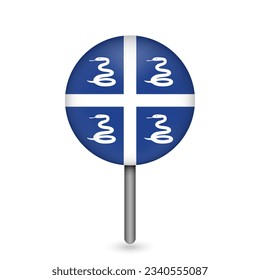 Map pointer with contry Martinique. Martinique flag. Vector illustration.