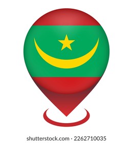 Map pointer with contry Mauritania. Mauritania flag. Vector illustration.