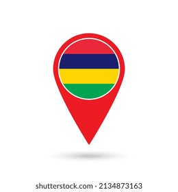 Map pointer with contry Mauritius. Mauritius flag. Vector illustration.