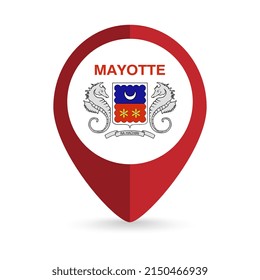 Map pointer with contry Mayotte. Mayotte flag. Vector illustration.
