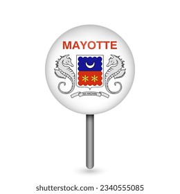 Map pointer with contry Mayotte. Mayotte flag. Vector illustration.