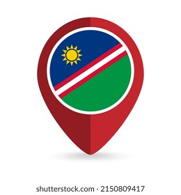 Map pointer with contry Namibia. Namibia flag. Vector illustration.