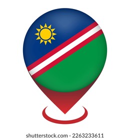 Map pointer with contry Namibia. Namibia flag. Vector illustration.