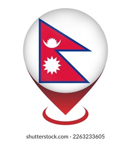 Map pointer with contry Nepal. Nepal flag. Vector illustration.