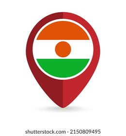 Map pointer with contry Niger. Niger flag. Vector illustration.
