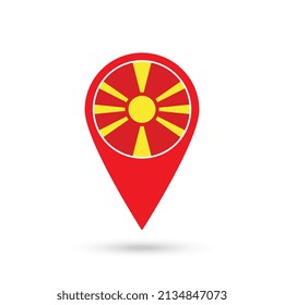 Map pointer with contry North Macedonia. North Macedonia flag. Vector illustration.