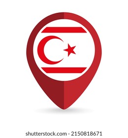 Map pointer with contry Northern Cyprus. Northern Cyprus flag. Vector illustration.