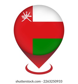 Map pointer with contry Oman. Oman flag. Vector illustration.