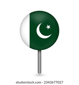 Map pointer with contry Pakistan. Pakistan flag. Vector illustration.