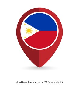 Map pointer with contry Philippines. Philippines flag. Vector illustration.