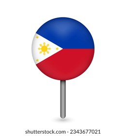 Map pointer with contry Philippines. Philippines flag. Vector illustration.