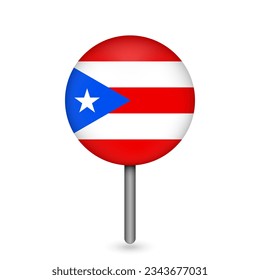 Map pointer with contry Puerto Rico. Puerto Rico flag. Vector illustration.