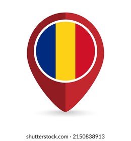 Map pointer with contry Romania. Romania flag. Vector illustration.