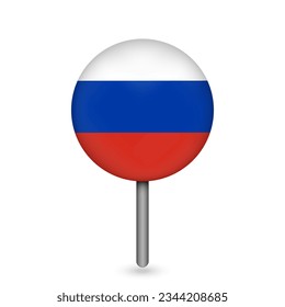 Map pointer with contry Russia. Russia flag. Vector illustration.