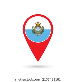 Map pointer with contry San Marino. San Marino flag. Vector illustration.