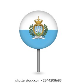 Map pointer with contry San Marino. San Marino flag. Vector illustration.