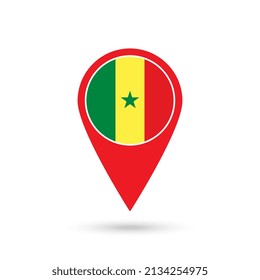Map pointer with contry Senegal. Senegal flag. Vector illustration.