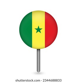 Map pointer with contry Senegal. Senegal flag. Vector illustration.