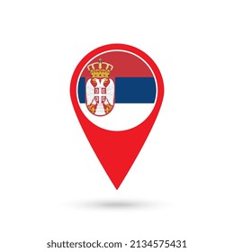 Map pointer with contry Serbia. Serbia flag. Vector illustration.