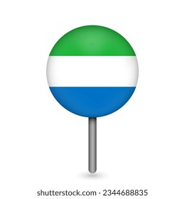 Map pointer with contry Sierra Leone. Sierra Leone flag. Vector illustration.