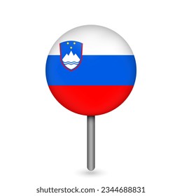 Map pointer with contry Slovenia. Slovenia flag. Vector illustration.