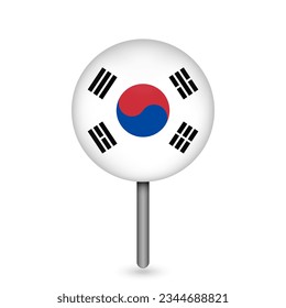 Map pointer with contry South Korea. South Korea flag. Vector illustration.