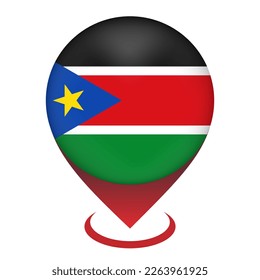 Map pointer with contry South Sudan. South Sudan flag. Vector illustration.