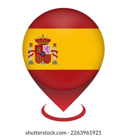 Map pointer with contry Spain. Spain flag. Vector illustration.