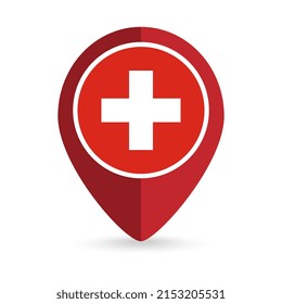 Map pointer with contry Switzerland. Switzerland flag. Vector illustration.