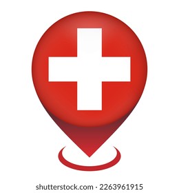 Map pointer with contry Switzerland. Switzerland flag. Vector illustration.