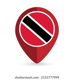 Map pointer with contry Trinidad and Tobago. Trinidad and Tobago flag. Vector illustration.