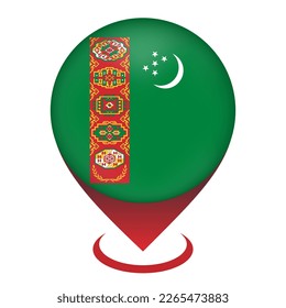 Map pointer with contry Turkmenistan. Turkmenistan flag. Vector illustration.