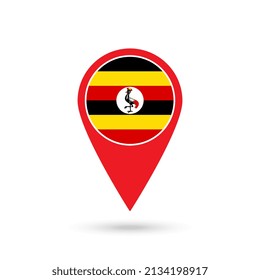 Map pointer with contry Uganda. Uganda flag. Vector illustration.