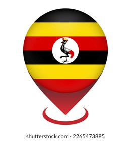 Map pointer with contry Uganda. Uganda flag. Vector illustration.