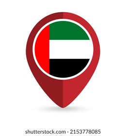 Map pointer with contry United Arab Emirates. United Arab Emirates flag. Vector illustration.