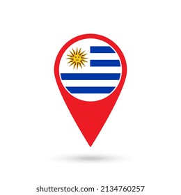 Map pointer with contry Uruguay. Uruguay flag. Vector illustration.