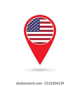 Map pointer with contry USA. USA flag. Vector illustration.