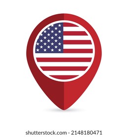 Map pointer with contry USA. USA flag. Vector illustration.