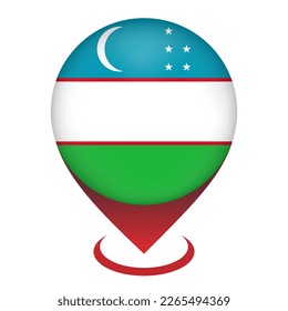 Map pointer with contry Uzbekistan. Uzbekistan flag. Vector illustration.
