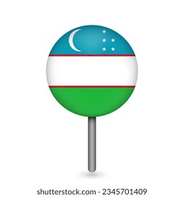 Mapa el puntero con el país Uzbekistán. Bandera de Uzbekistán. Ilustración vectorial.