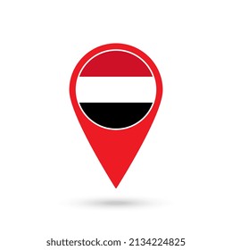 Map pointer with contry Yemen. Yemen flag. Vector illustration.