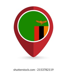 Map pointer with contry Zambia. Zambia flag. Vector illustration.