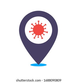 Map pointer with coronavirus, coronavirus icon. EPS 10. Isolated on white background.