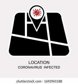 Map pointer with coronavirus, coronavirus icon.Global coronavirus contamination concept