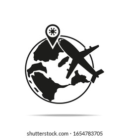 Map pointer with coronavirus, spread of coronavirus on the world.