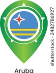 Map pointer with country Aruba. Aruba flag. Vector illustration