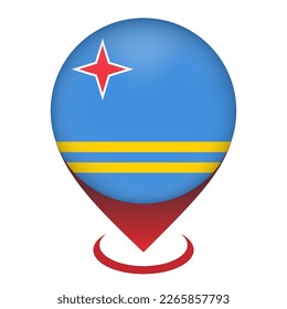 Map pointer with country Aruba. Aruba flag. Vector illustration.