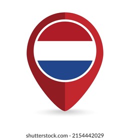 Puntero de mapa con el país del Caribe Holanda. Bandera del Caribe Holandés. Ilustración vectorial.